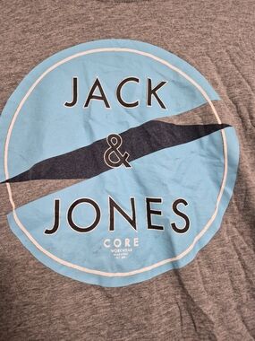 Jack and Jones Gray Tee with Light Blue Circle Logo